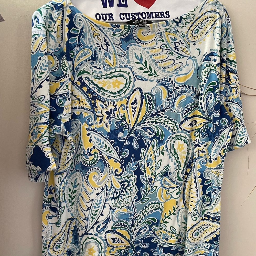 Ralph Lauren Paisley Short-Sleeve Pants & Top in Blue, Yellow & Green